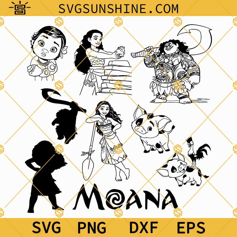 Moana SVG Bundle, Moana Silhouette SVG, Baby Moana SVG, Maui Moana SVG, Moana Pig SVG, Hei Hei SVG