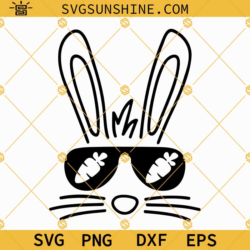 Bunny Easter Svg, Bunny With Sunglasses Svg, Rabbit with Carrots Svg, Bunny Face Svg