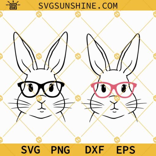 Bunny with Glasses SVG, Easter Bunny SVG, Rabbit SVG, Easter SVG, Bunny SVG, Bunny Face SVG 2 Designs