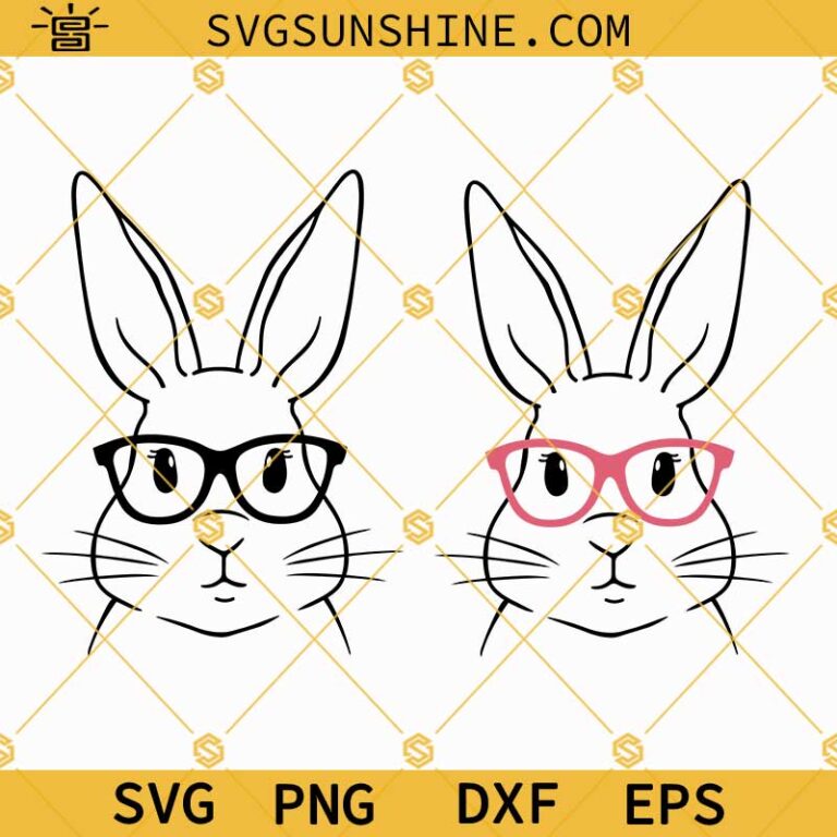 Bunny With Glasses SVG, Bunny SVG, Bunny Face with Glasses SVG, Rabbit