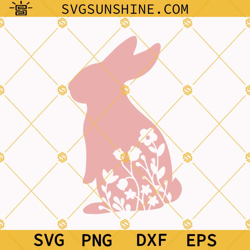 Floral Bunny SVG PNG DXF EPS Files, Bunny Flowers SVG, Bunny SVG
