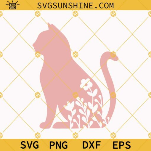 Floral Cat SVG PNG DXF EPS Files, Cat Flowers SVG, Cat SVG