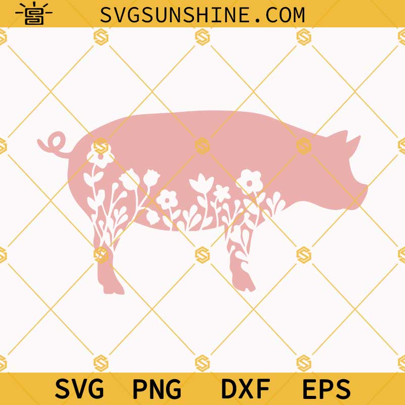 Floral Pig SVG PNG DXF EPS Files, Pig Flowers SVG, Pig SVG