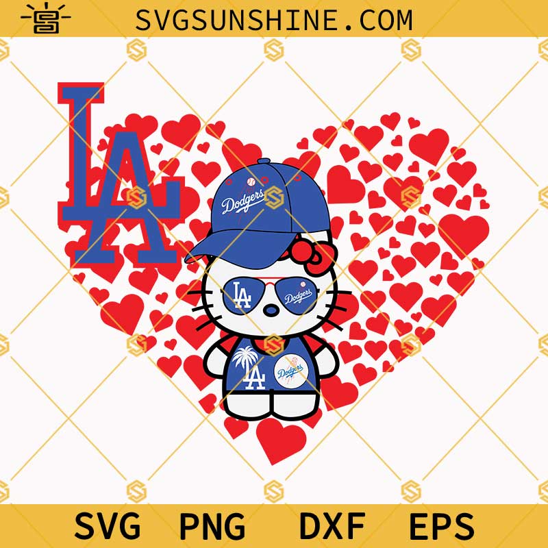 Hello Kitty Dodgers Svg, La Dodgers Baseball Svg, Dodgers Svg, I Love LA Dodgers Kitty Svg Png Dxf Eps