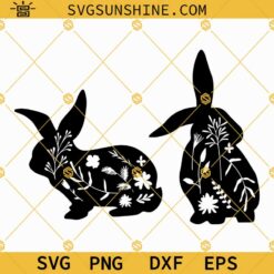 Floral Bunny Svg, Rabbit with Flowers Svg, Easter Bunny Svg, Bunny Svg, Bunny silhouette Svg, Rabbit Easter Svg