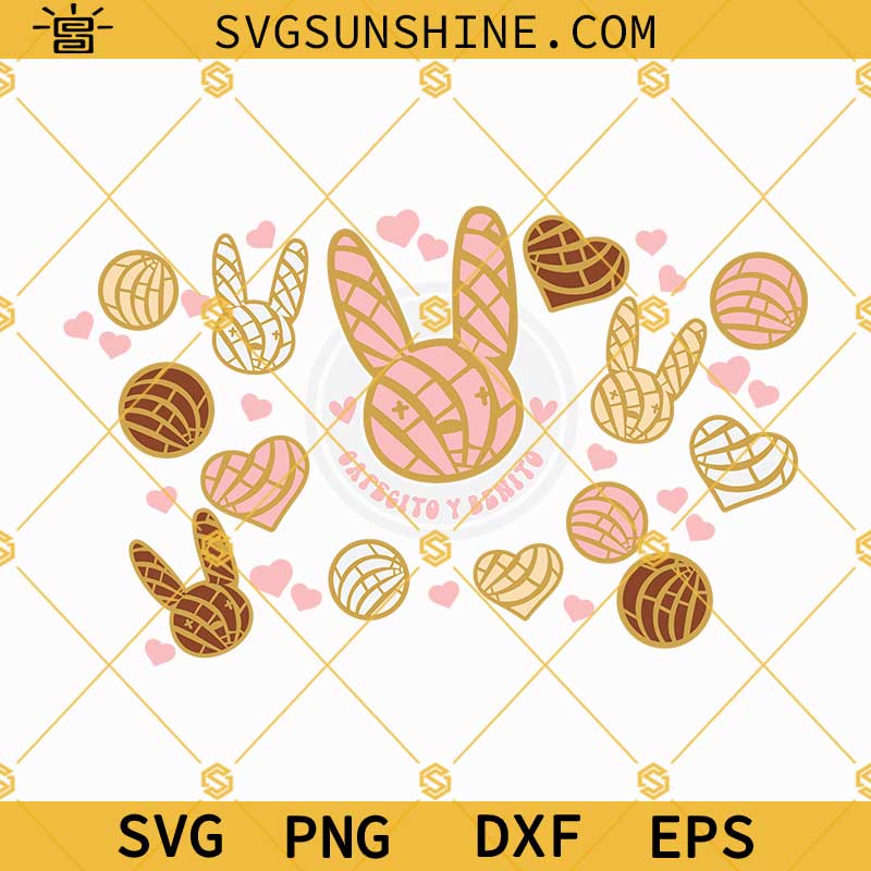 Bad Bunny Cafecito y Benito Easter Cup Wrap SVG, Bad Bunny Pan Dulce Concha SVG, Bad Bunny Easter Full Wrap Starbucks Cup SVG