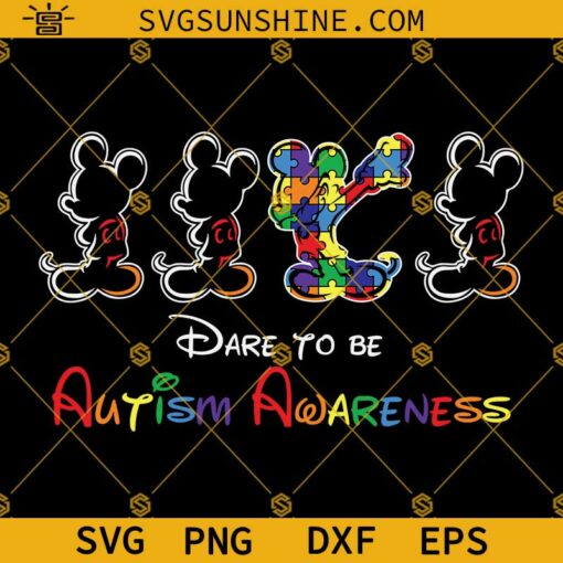 Dare To Be Autism Awareness Mickey Mouse SVG, Autism Awareness Shirt SVG, Mickey Puzzle Piece SVG, Disney Autism Shirt SVG