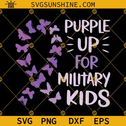 Purple Ribbon Butterflies SVG, Purple Up For Military Kids Svg, Proud Military Family Svg, Military Child Svg, Patriotic Military Svg
