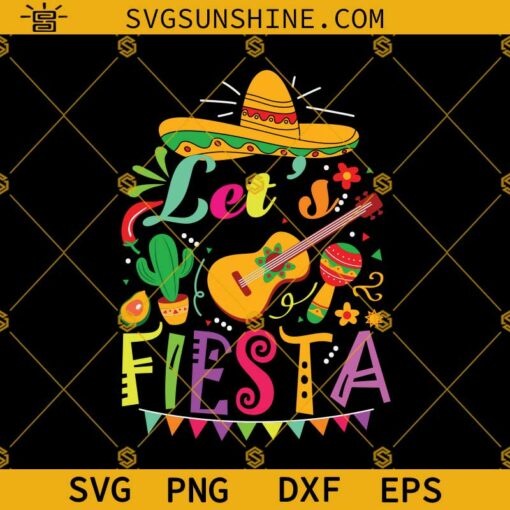 Let’s Fiesta Svg, Cinco De Mayo Mexican Guitar Cactus Svg Png Dxf Eps Cricut