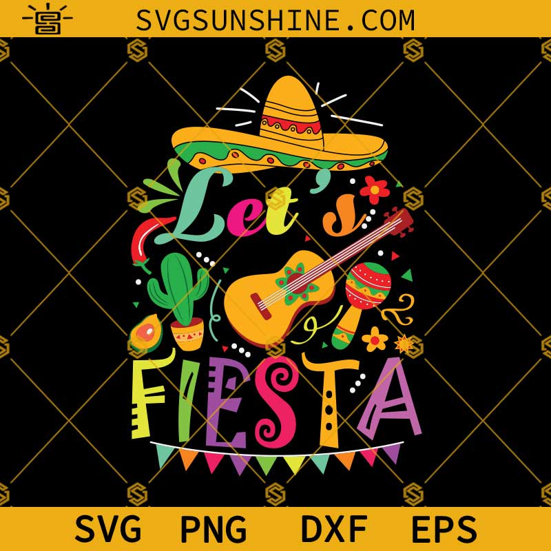 Let's Fiesta Svg, Cinco De Mayo Mexican Guitar Cactus Svg Png Dxf Eps Cricut