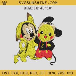 Pikachu And Mickey Mouse Embroidery Designs, Pikachu Embroidery Designs, Mickey Machine Embroidery Design