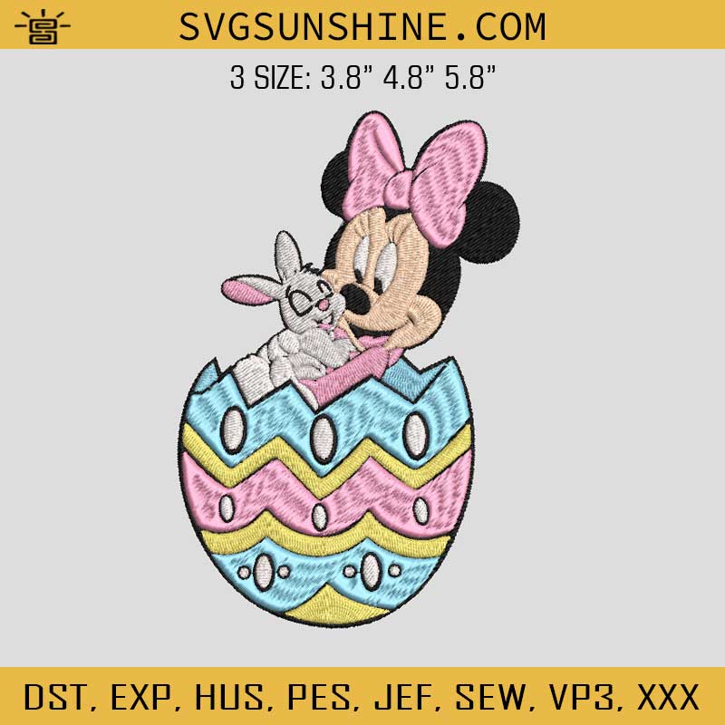 Minnie Bunny Easter Eggs Embroidery Designs, Minnie Easter Machine Embroidery Design