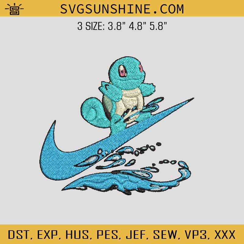 Squirtle Pokemon Nike Logo Embroidery Designs, Nike Pokemon Embroidery Design File