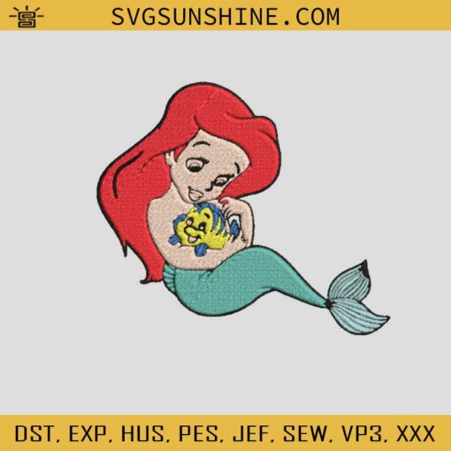 The Little Mermaid Embroidery Design, Mermaid Disney Embroidery Design