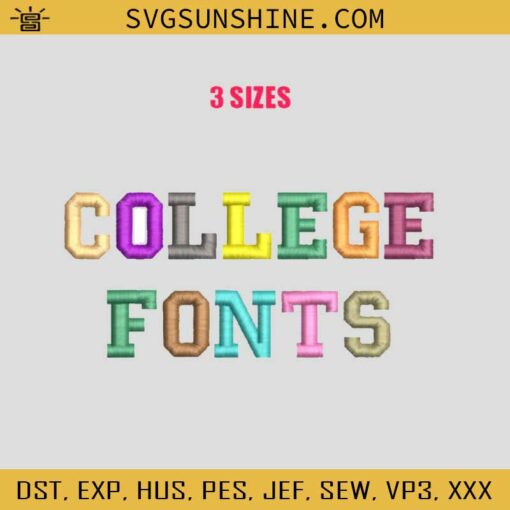 College Fonts Embroidery Design, Fonts Embroidery Files, Fonts Machine Embroidery Design