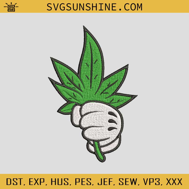 Fist in Front of weed leaf A digital design download for embroidery machines