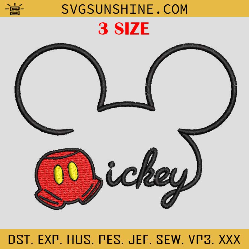 Mickey Silhouette Embroidery Design, Mickey Disney Embroidery Files, Mickey Mouse Machine Embroidery Design