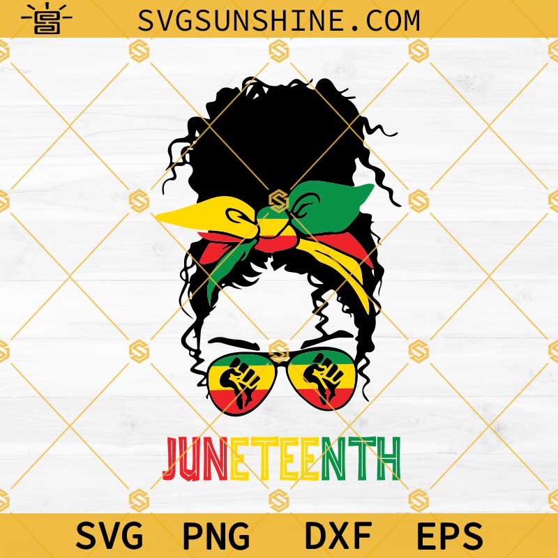 Black Women Messy Bun Juneteenth SVG PNG DXF EPS Cut Files For Cricut Silhouette
