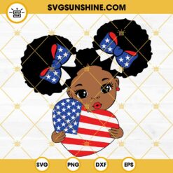 4th Of July Black Girl SVG, American Flag Heart SVG, 4th Of July SVG, African American Girl SVG