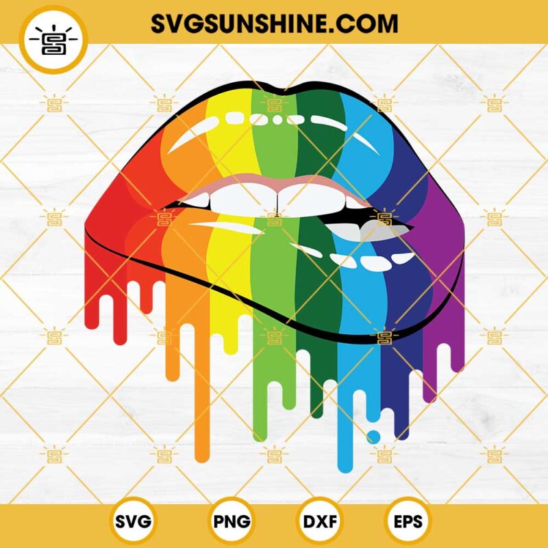 Rainbow Dripping Lips SVG, Drip Lips SVG, Biting Lips SVG, Rainbow Lips SVG, Pride Lips SVG, Lips SVG
