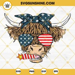 Highland Cow 4th Of July SVG, Patriotic Cow SVG, 4th Of July Cow SVG, Usa Flag Bandana Sunglasses SVG