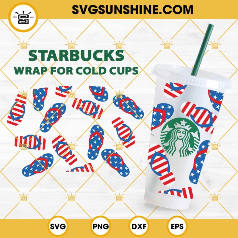 Flip Flops 4th Of July Starbucks Cup SVG, Full wrap American Flag Flip Flops Starbucks Cup SVG