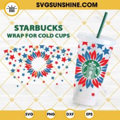 Full Wrap Sunflower Star Starbucks Cup SVG, 4th Of July Starbucks Cup SVG, Patriotic Starbucks Cup SVG