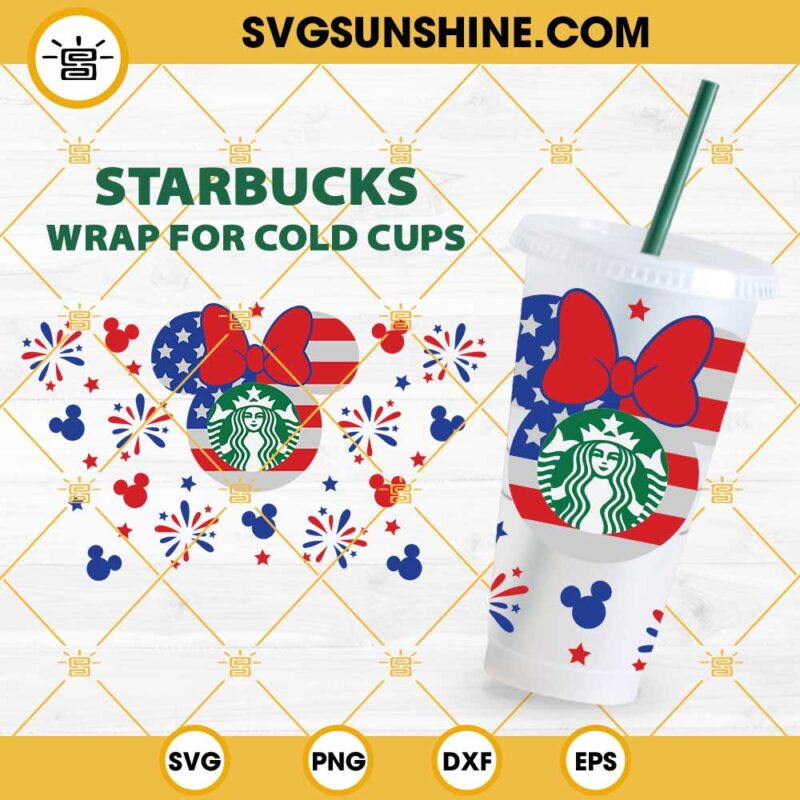 4th Of July Minnie Ears Full Wrap For Starbucks Cold Cup SVG, 4th Of July Starbucks Cup SVG