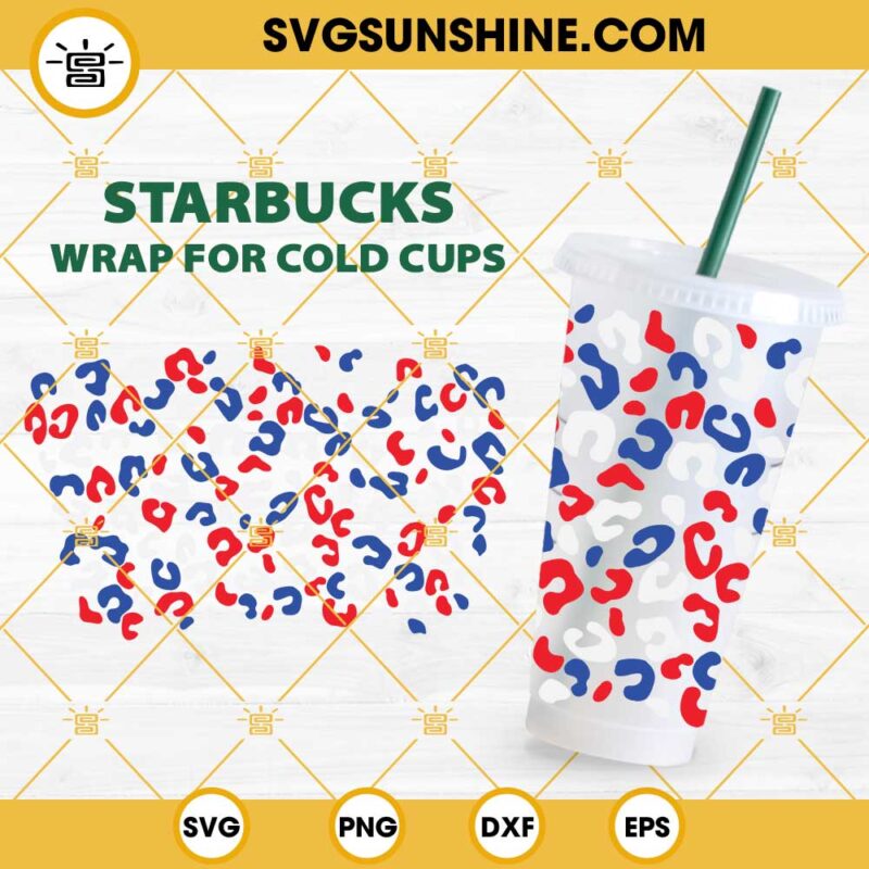 4th Of July Starbucks Cup SVG, Red White Blue Leopard Starbucks Cold Cup SVG