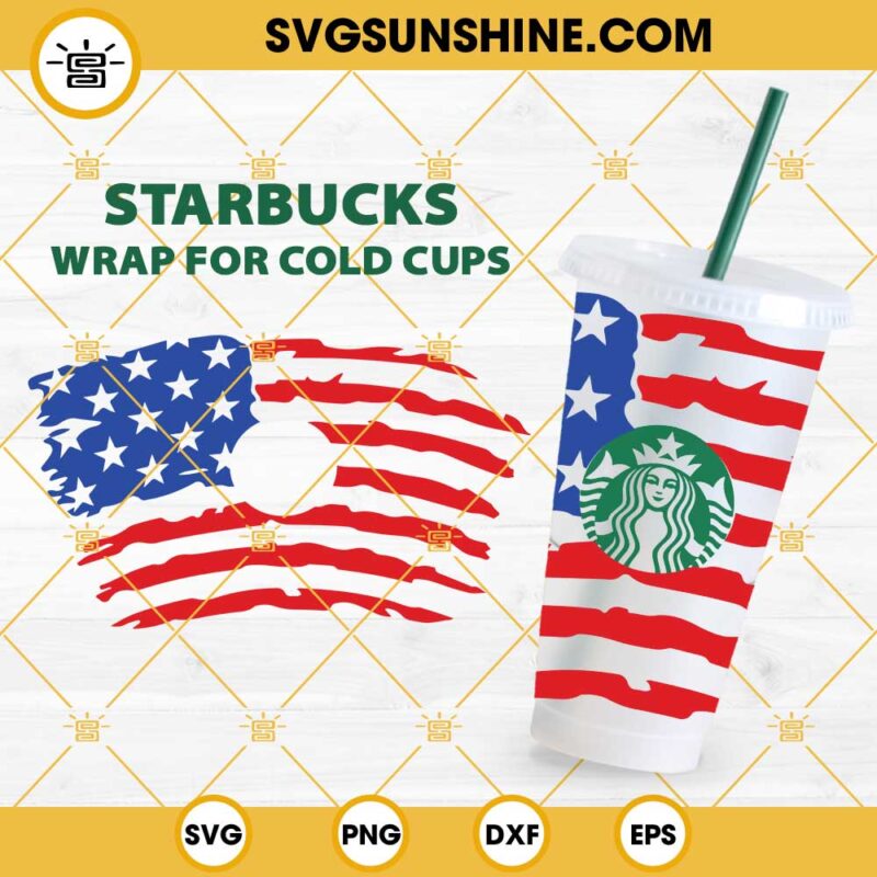 American Flag 4th Of July Starbucks Cup SVG, Full Wrap For Starbucks Venti Cold Cup SVG