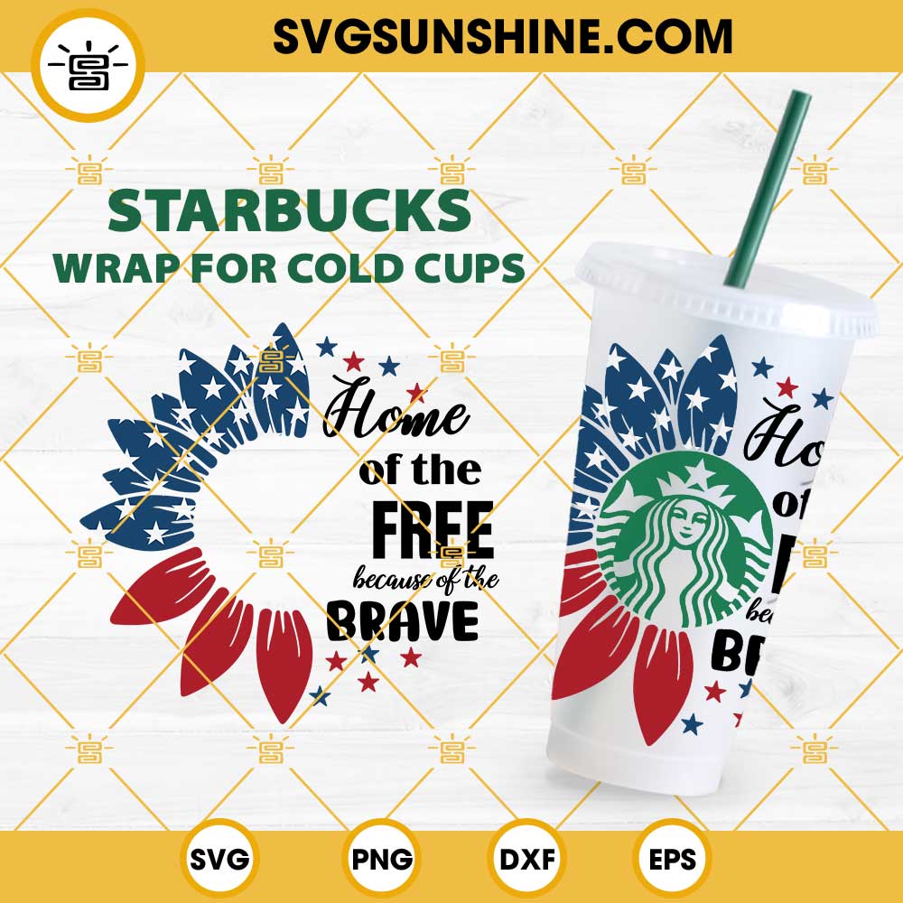4th Of July Cold Cup Starbucks SVG, Usa Flag Sunflower Home Of The Free