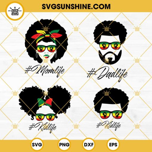 Juneteenth Afro Family Life SVG Bundle, Afro Mom Life SVG, Afro Dad Life SVG, Afro Kid Life SVG, Juneteenth Messy Bun Mom Life SVG