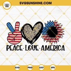 Peace Love America SVG, American Flag Sunflower SVG, 4th of July SVG, Patriotic Sunflower SVG PNG DXF EPS