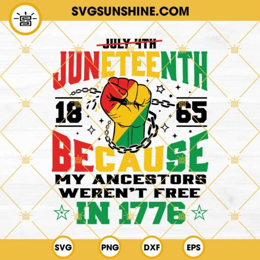 Juneteenth 1865 Because My Ancestors Weren’t Free In 1776 SVG PNG DXF EPS Cut Files For Cricut Silhouette