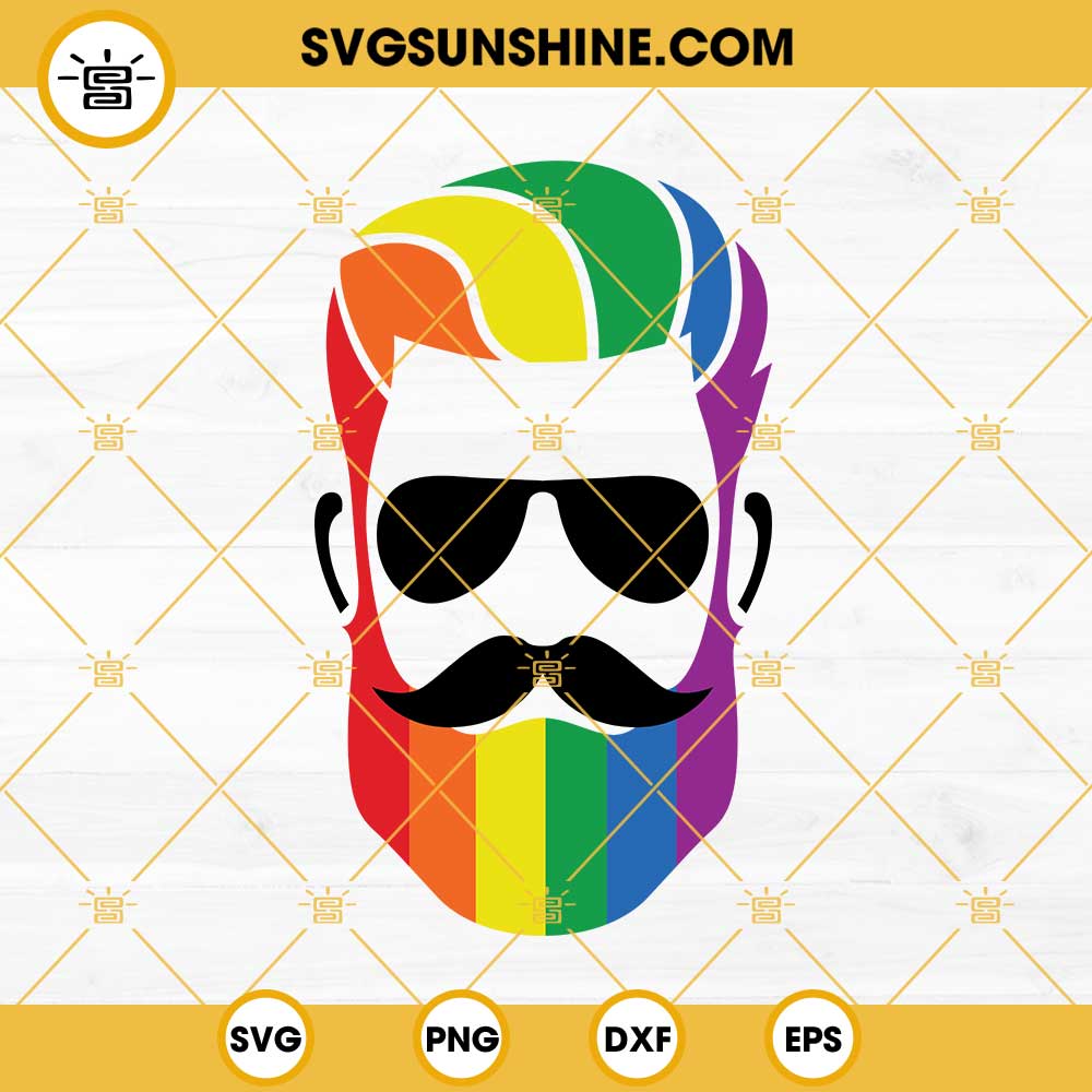 Beard Face Rainbow Pride SVG, LGBTQ Man SVG, Pride SVG, LGBT SVG, Gay Pride SVG