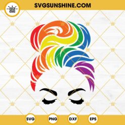 Pride Messy Bun Hair SVG, LGBT SVG, Rainbow Pride SVG, LGBTQ SVG, Gay Pride SVG