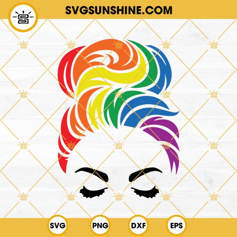 Pride Messy Bun Hair SVG, LGBT SVG, Rainbow Pride SVG, LGBTQ SVG, Gay Pride SVG