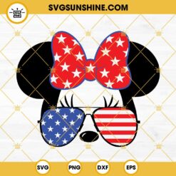 Minnie American Flag Sunglasses Star Bow SVG, Disney 4th Of July Shirt SVG PNG DXF EPS
