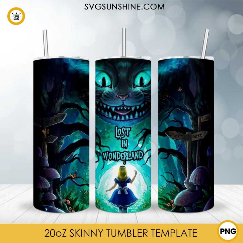Alice In Wonderland 20oz Skinny Tumbler Template PNG, Alice Skinny Tumbler Design PNG File Digital Download