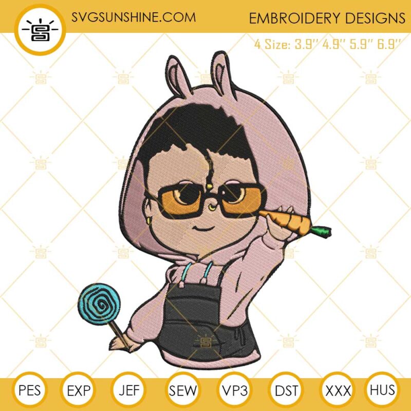 Baby Bad Bunny Embroidery Designs, Lollipop Bad Bunny Easter Embroidery Design File