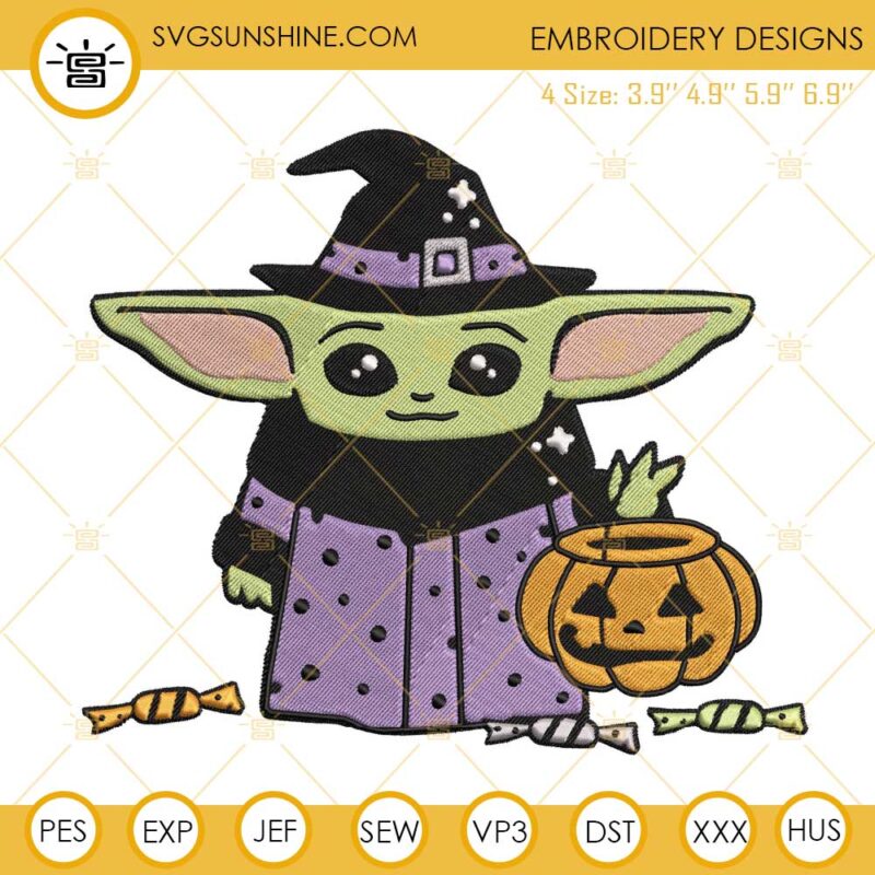 Baby Yoda Halloween Embroidery Designs, Baby Yoda Machine Embroidery Design