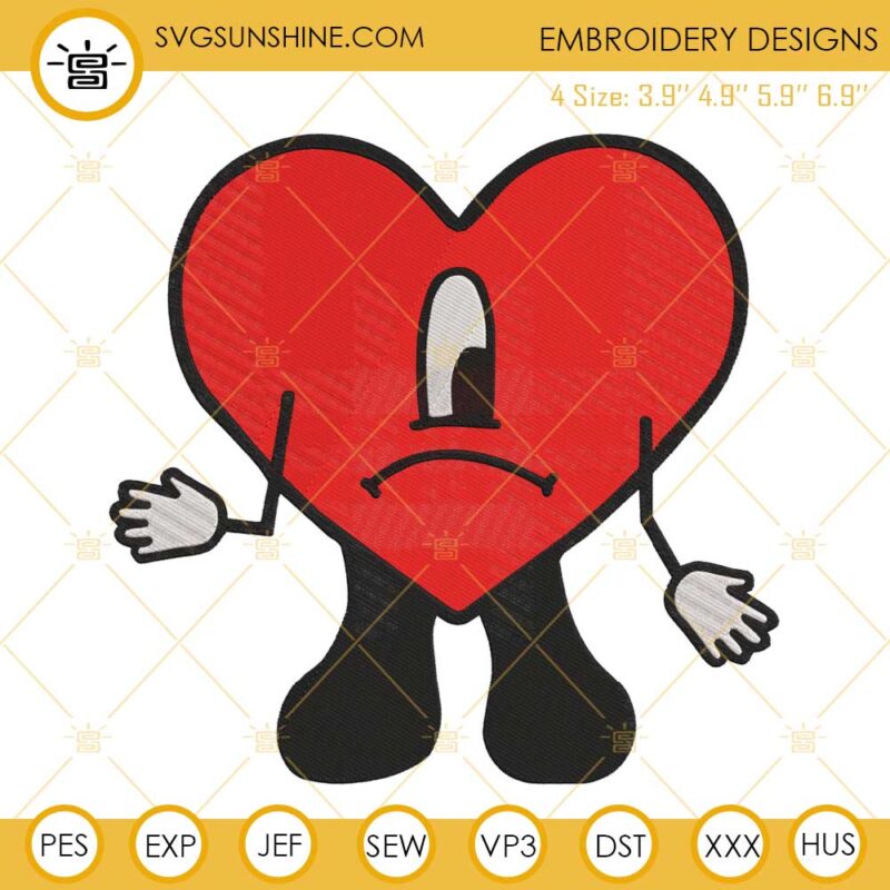 Bad Bunny Heart Embroidery Designs, Bad Bunny Un Verano Sin Ti Embroidery Design File