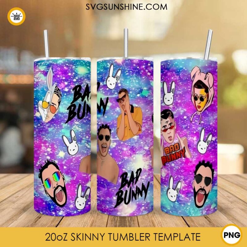 Bad Bunny 20oz Skinny Tumbler Template PNG, Bad Bunny Skinny Tumbler Design PNG File Digital Download