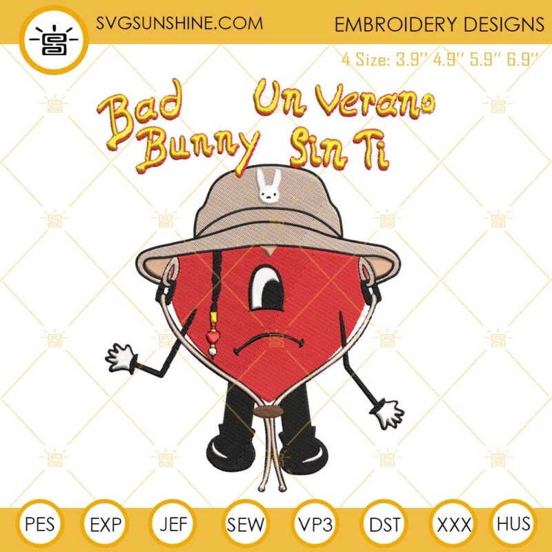 Bad Bunny Sad Heart Embroidery Designs, Bad Bunny Un Verano Sin Ti Machine Embroidery Design