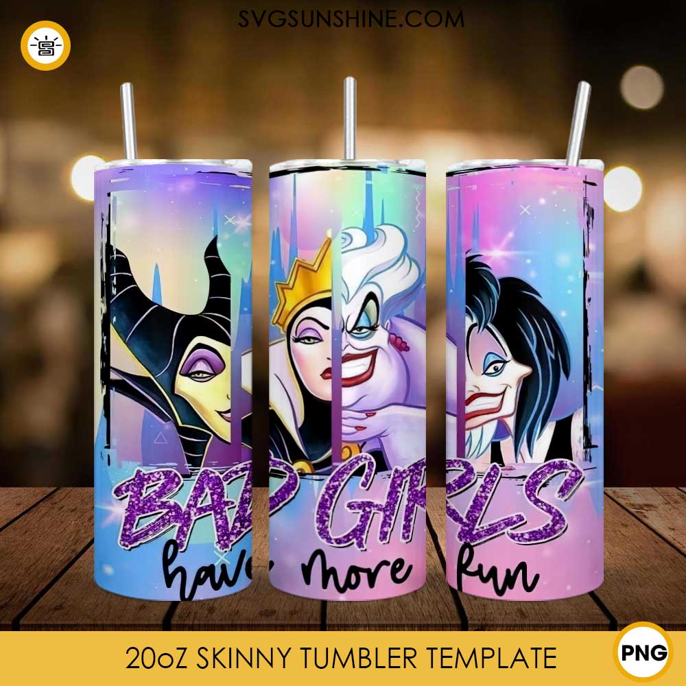 Bad Girls Disney 20oz Skinny Tumbler Template PNG, Disney Villain's Tumbler Wrap Design PNG  Digital Download