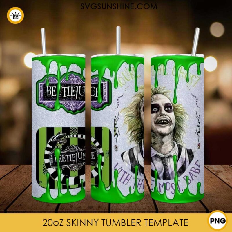 Beetlejuice 20oz Skinny Tumbler Template PNG, Beetlejuice Halloween Skinny Tumbler Design PNG File Digital Download