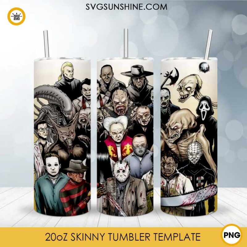 Best Horror Movie Villains Design 20oz Skinny Tumbler Template PNG Design