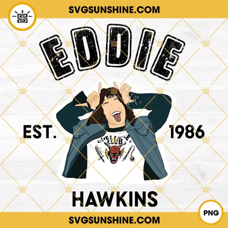 Eddie Munson EST 1986 Hawkins PNG, Eddie Munson Hellfire Club PNG Designs