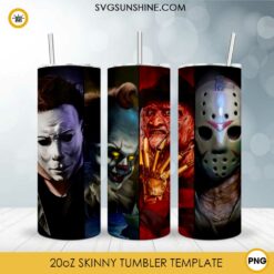 Freddy Jason Pennywise Michael Myers Skinny Tumbler Template PNG, Tumbler Design File Digital Download