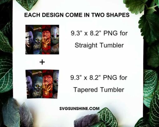Freddy Jason Pennywise Michael Myers Skinny Tumbler Template PNG, Tumbler Design File Digital Download